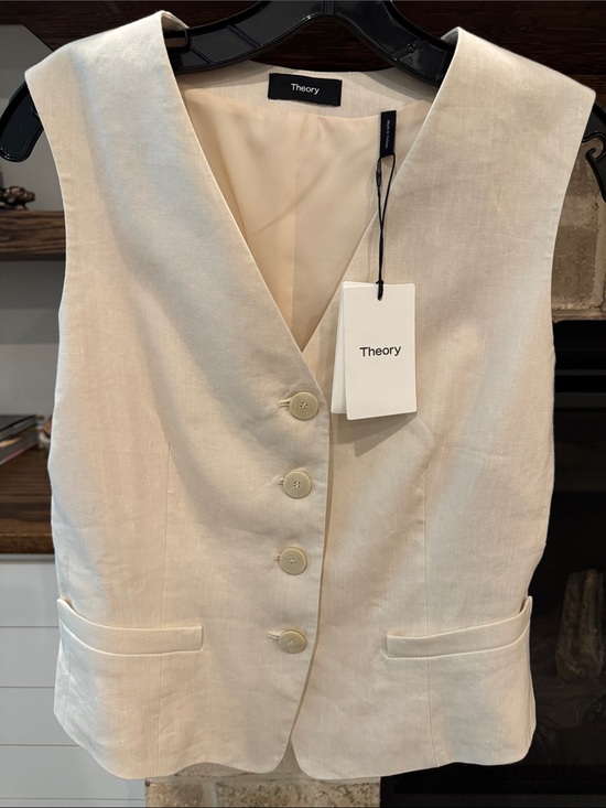 Theory Pants - Theory Cream Linen Vest with V-Neck and Button Front